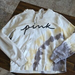 PINK Victoria's Secret Cream Tie Dye Zip Up Hoodie